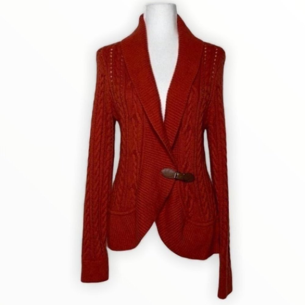 Talbots Cable Knit Wool Buckle Cardigan Orange Size Medium